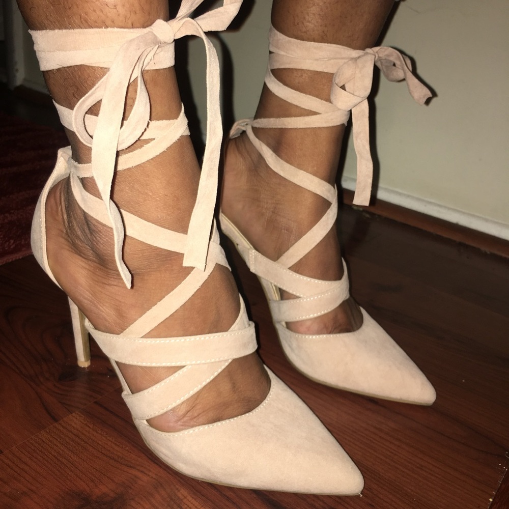 Taupe wrap around heels